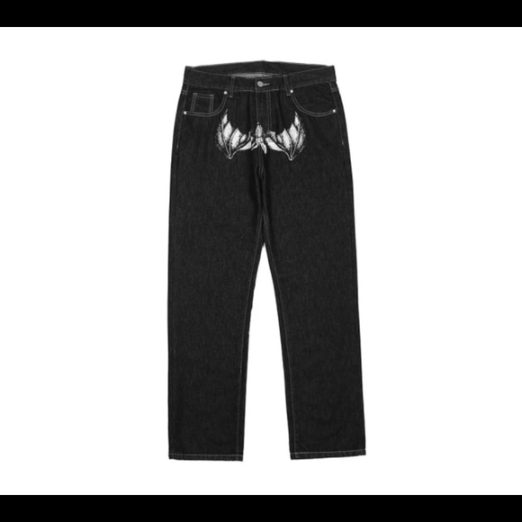 Spoof Portrait Print Denim Pants Mens High Street Funny Loose Straight-leg Pants - Picture 3 of 7